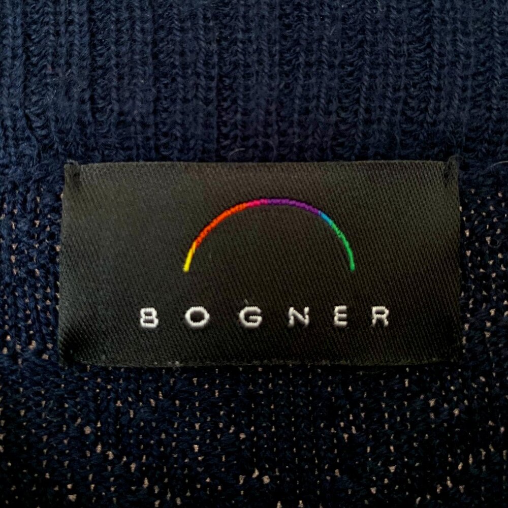 VTG BOGNER Men's Dark Blue Wool Blend Apres Ski Sweater Size M Fits like L - Picture 3 of 12